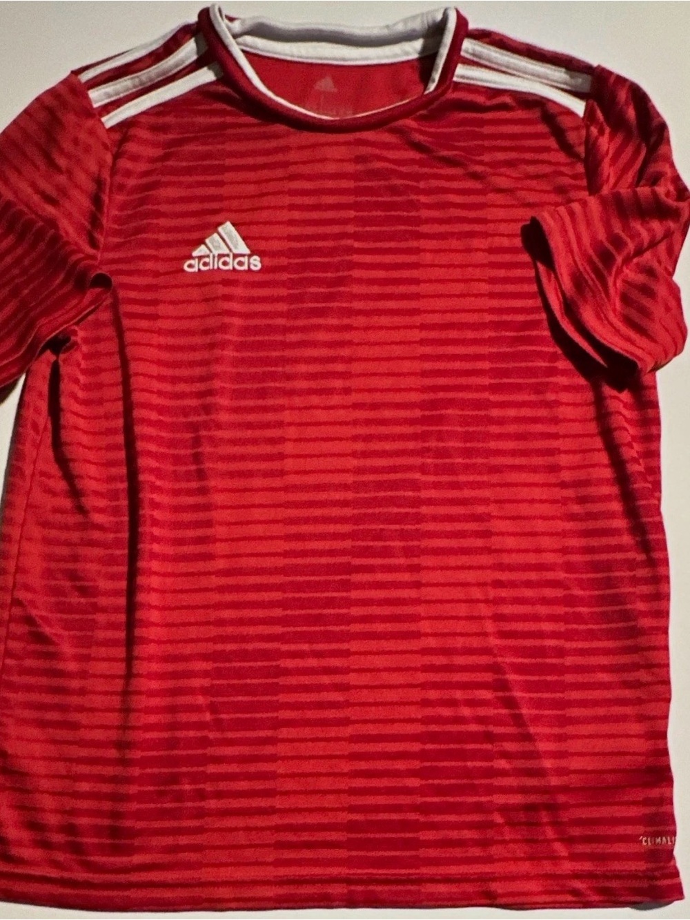 Boys adidas Climalite size  M Red/White Striped Soccer Jersey T-Shirt Polyester